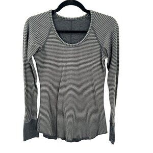 Lululemon Reversible Open Your Heart Long Sleeve Shirt Grey Striped Women Size S